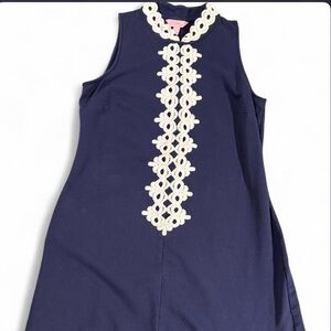 Lilly Pulitzer Navy Dress with White Trim down front